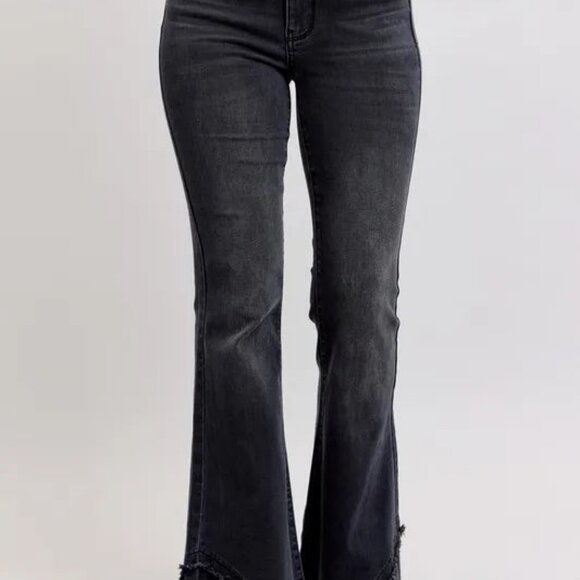 Hazel Blues® | Judy Blue High Waist Flare W/ Mock Fray Tulip Hem - Picture 1 of 15